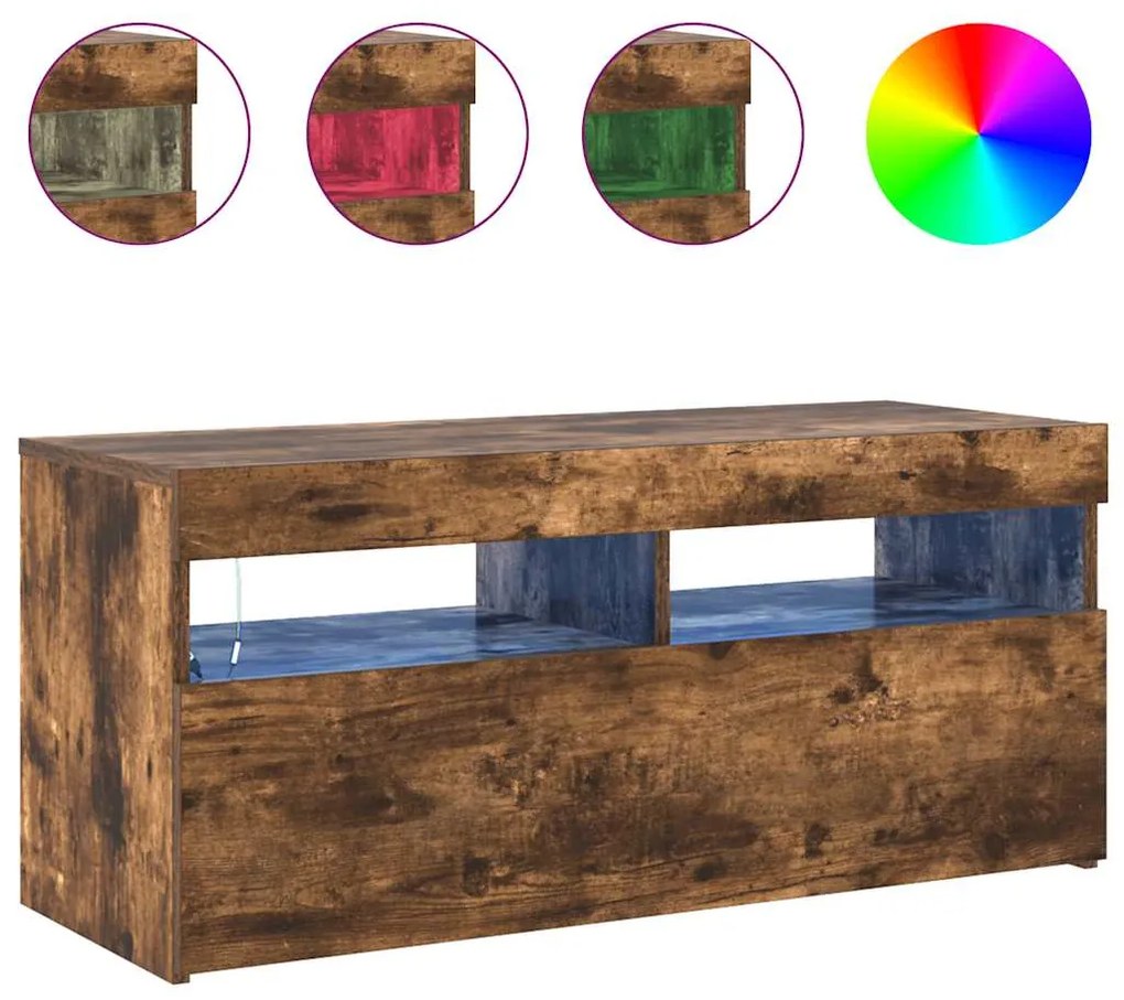 vidaXL Έπιπλο Τηλεόρασης με LED Καπνιστή Δρυς 90x35x40 εκ.