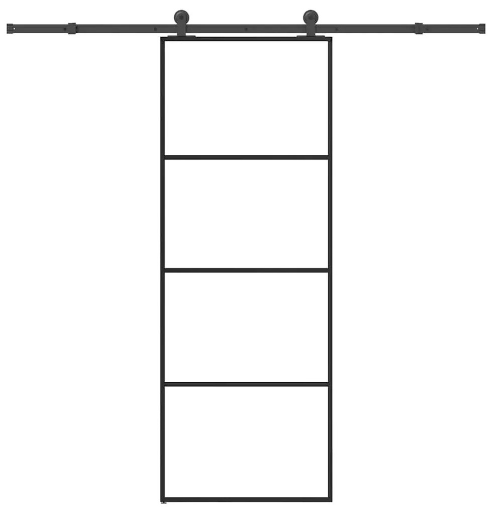 Συρόμενη Πόρτα με Μηχανισμό 76x205 εκ. Γυαλί ESG &amp; Αλουμίνιο - Μαύρο