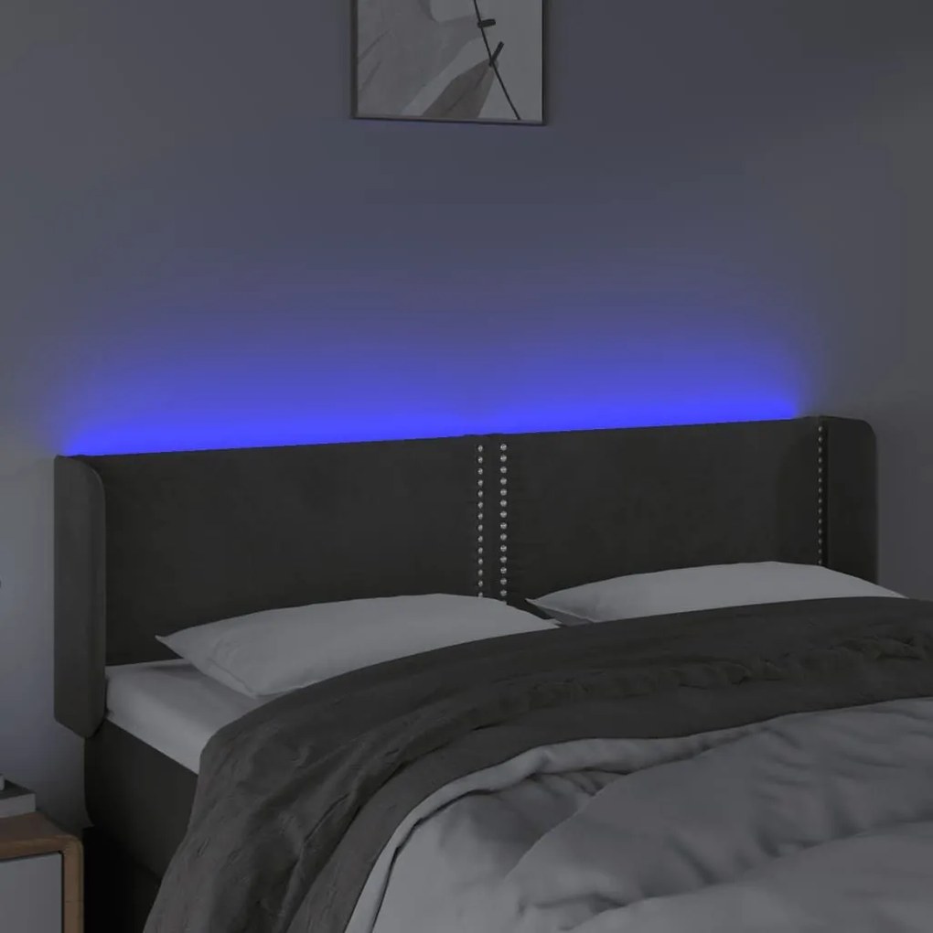 Κεφαλάρι Κρεβατιού LED Σκούρο Γκρι 147x16x78/88 εκ. Βελούδινο - Γκρι
