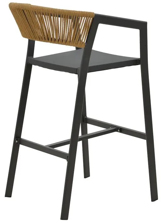 Σκαμπό μπαρ αλουμινίου Phoenix στοιβαζόμενo ανθρακί σκελετός-textilene φυσικό rattan 53x58x103εκ 53x58x103 εκ.