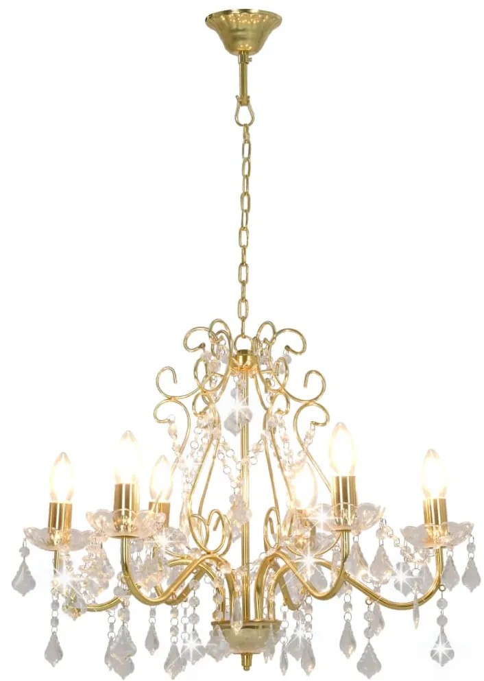 vidaXL Πολυέλαιος Κρυστάλλινες Χάντρες Στρογγυλός Χρυσός 6 Ντουί Ε14