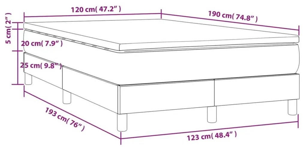 Κρεβάτι Boxspring με Στρώμα Μπλε 120x190 εκ. Υφασμάτινο - Μπλε