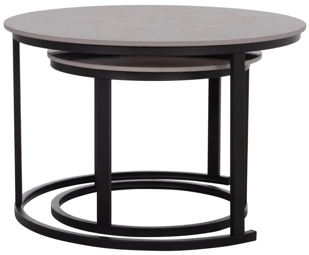 Τραπεζάκια σαλονιού TALOS Σετ 2 τμχ. Κεραμικό TOP με Όψη Γκρί Μαρμάρου Φ70 + Φ50εκ. 70x70x45.5 εκ.