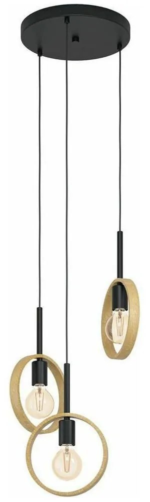 Φωτιστικό Οροφής 43551 Ipsden 3/E27 Black-Beige Eglo Metal,Wood