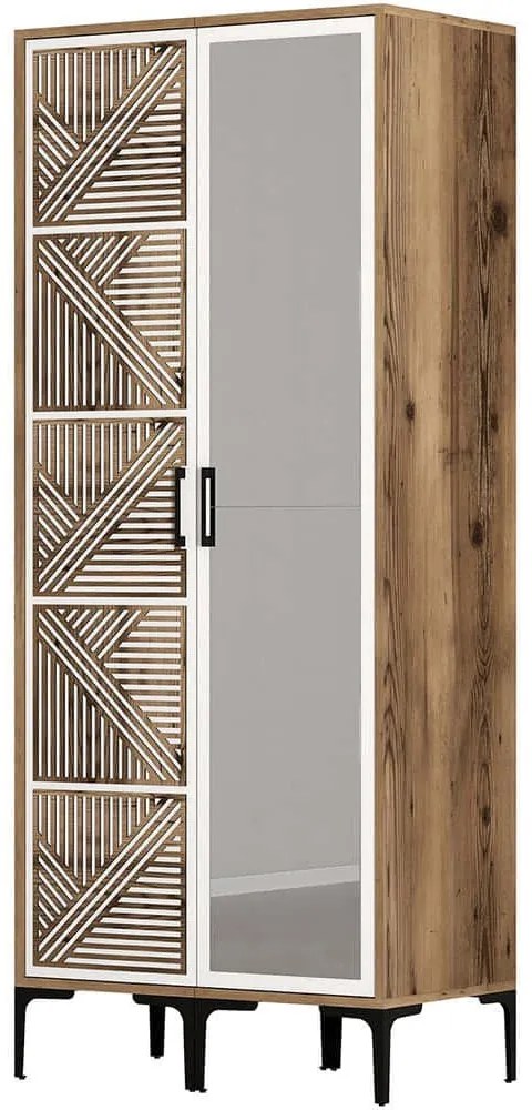 Ντουλάπα Δίφυλλη Kumsal 845HCT5420 80x47,5x201,4cm Walnut-White Δίφυλλη