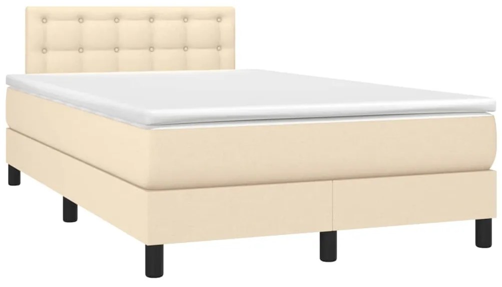 vidaXL Κρεβάτι Boxspring με Στρώμα & LED Κρεμ 120x200 εκ. Υφασμάτινο