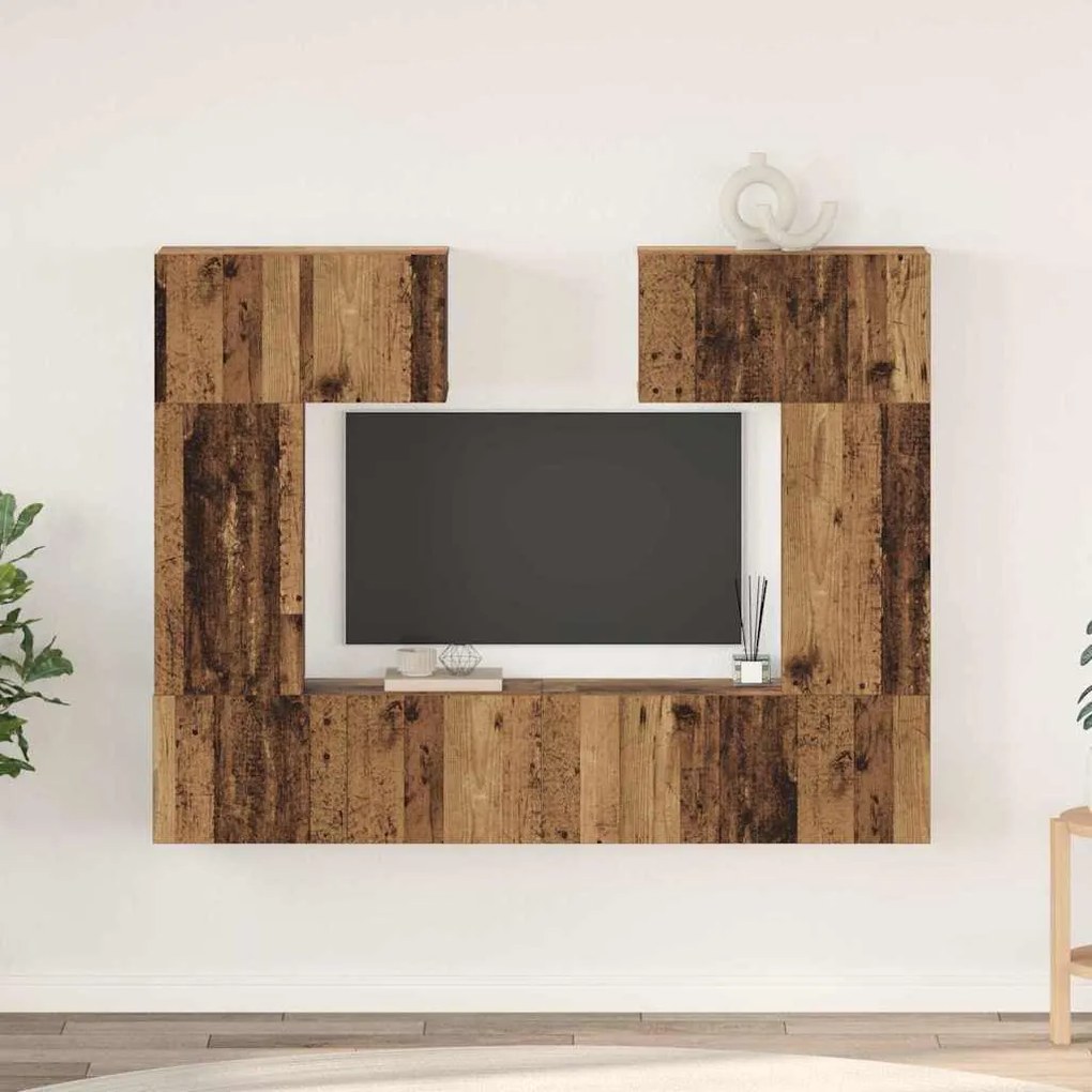 vidaXL Σετ επίπλου τηλεόρασης με ράφι 6 pcs Παλιό ξύλο 80 x 30 x 30 εκ