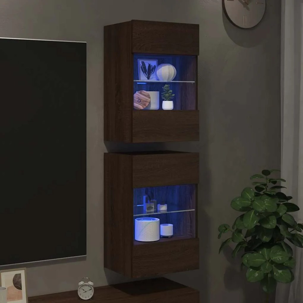 vidaXL Έπιπλα Τοίχου Τηλεόρασης LED 2 Τεμ. Καφέ Δρυς 40x30x60,5εκ.