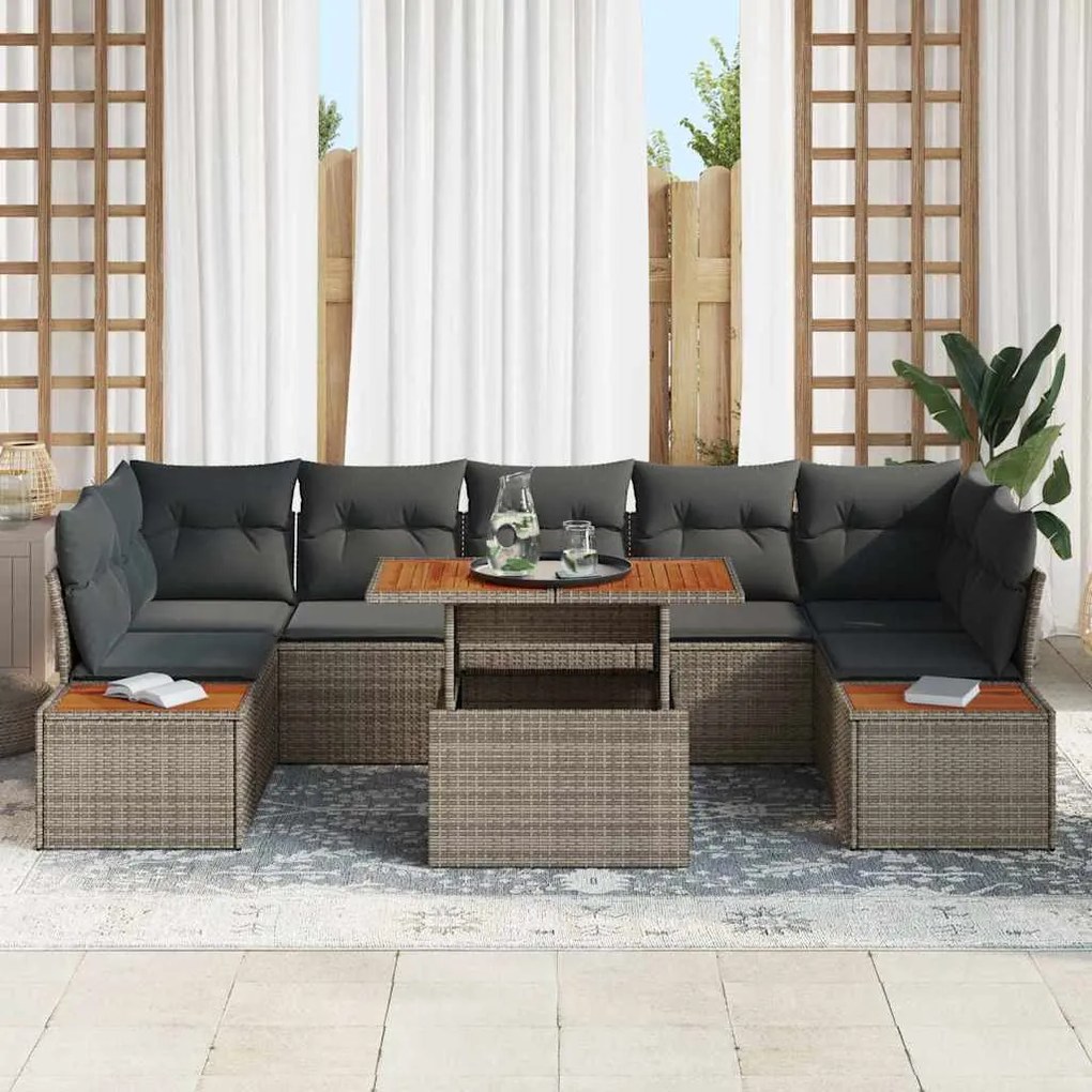 vidaXL Σέτ φαγητού για κήπο 8 pcs Γκρι, Καφέ 100 x 55 x 73 εκ
