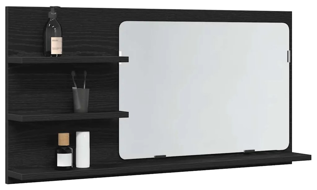 vidaXL Ντουλάπι Καθρέφτη Μπάνιου Μαύρο Δρυς 90x11x45 εκ. από Τεχνητό Ξύλο