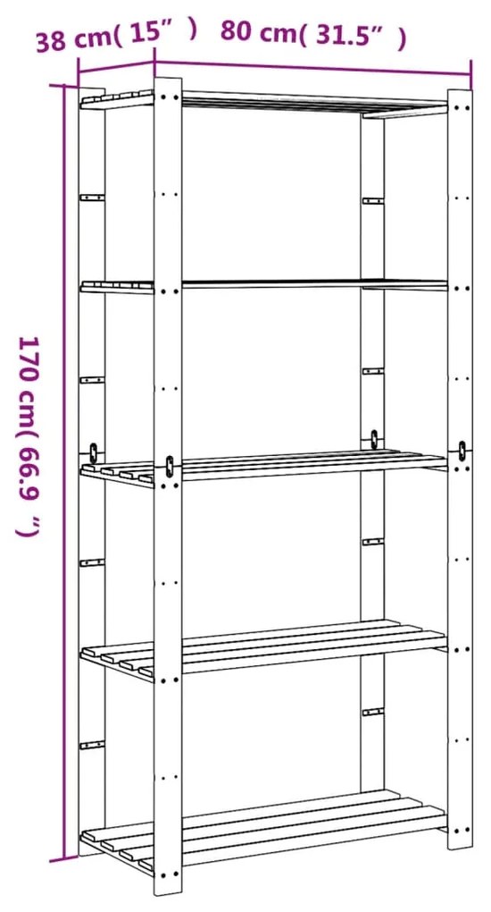 ΡΑΦΙΕΡΑ ΜΕ 5 ΡΑΦΙΑ ΚΑΦΕ 80 X 38 X 170 ΕΚ. ΜΑΣΙΦ ΞΥΛΟ ΠΕΥΚΟΥ 373396