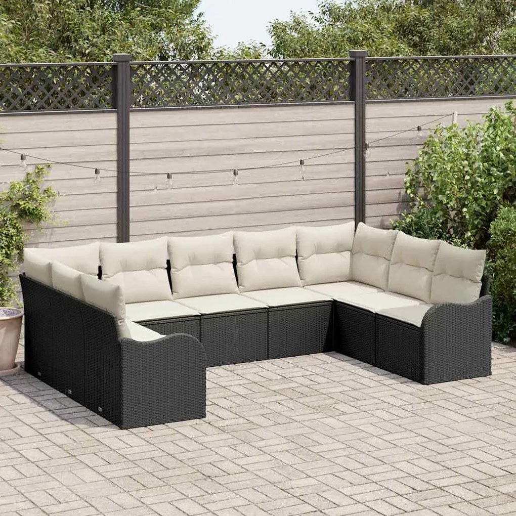 vidaXL Σετ Καναπέ Κήπου με μαξιλάρι 9 pcs Μαύρος, λευκός Πολυ ράταν