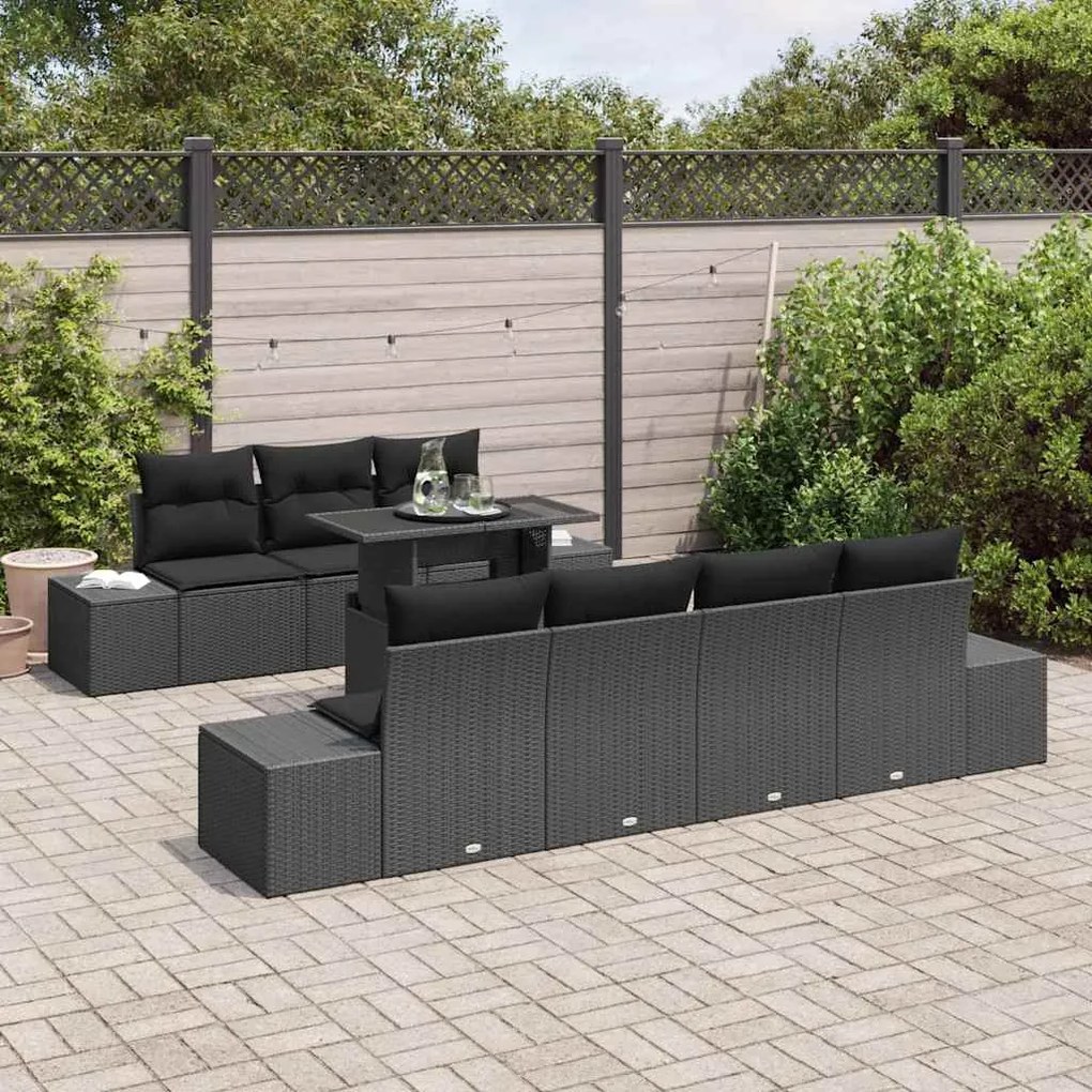 vidaXL Σετ Καναπέ Κήπου με μαξιλάρι 8 pcs Μαύρο 100 x 55 x 73 εκ.