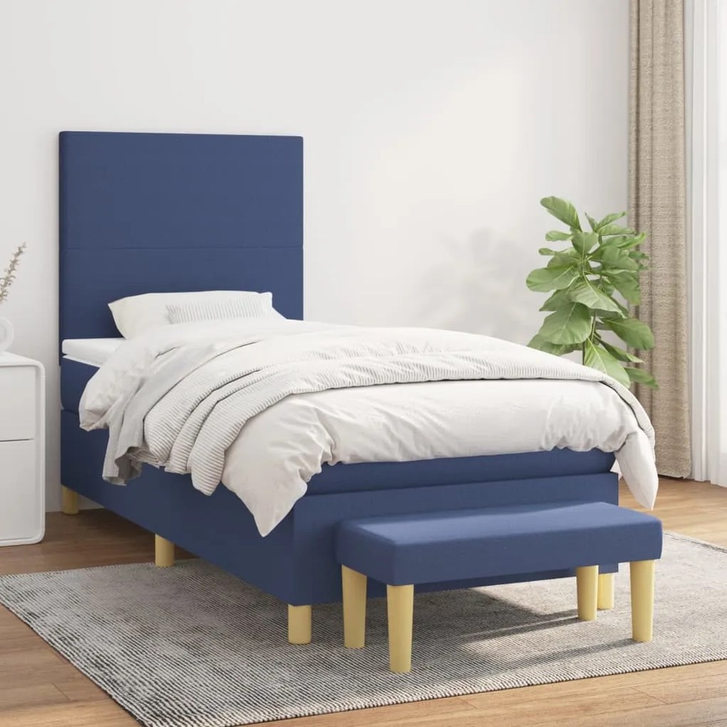 Κρεβάτι Boxspring με Στρώμα Μπλε 100 x 200 εκ. Υφασμάτινο