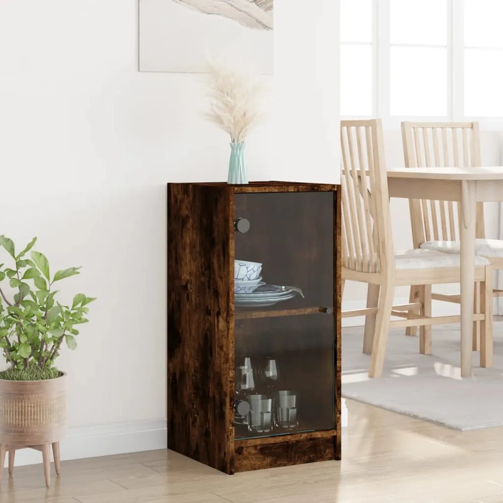 vidaXL Βοηθητικό Ντουλάπι Καπνιστή Δρυς 35x37x75,5 εκ. Γυάλινες Πόρτες