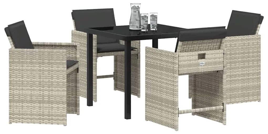 vidaXL Σέτ φαγητού για κήπο με μαξιλάρι 5 pcs Ανοιχτό γκρι Πολυ ράταν