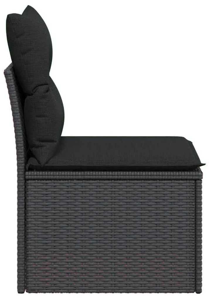 vidaXL Καναπές Κήπου Χωρίς Μπράτσα με Μαξιλάρια Μαύρος από Συνθετικό Ρατάν
