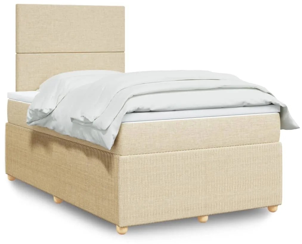 vidaXL Κρεβάτι Boxspring με Στρώμα Κρεμ 120x190 εκ. Υφασμάτινο