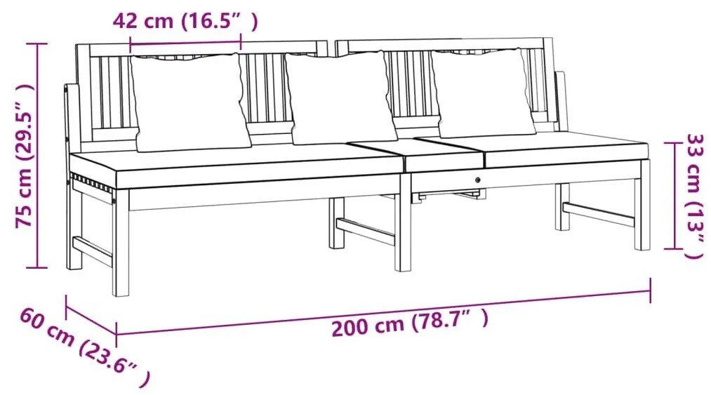 Καναπές Κρεβάτι 200x60x75 εκ. Μασίφ Ακακία με Κρεμ Μαξιλάρι - Καφέ