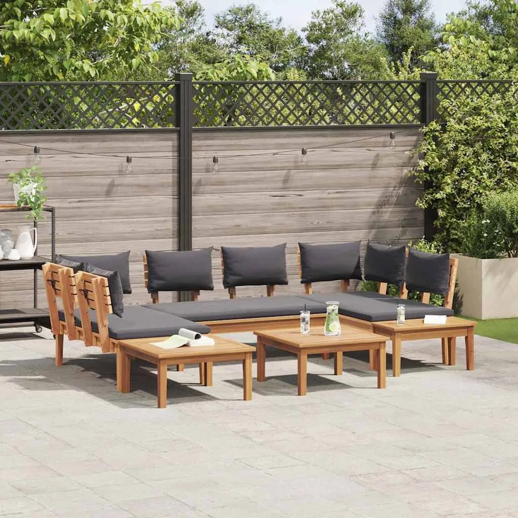 vidaXL Σετ Παγκάκι Κήπου με μαξιλάρι 4 pcs Καφέ και Γκρίζο