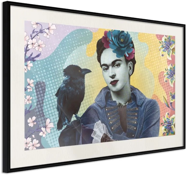 Αφίσα - Frida with a Raven - 30x20 - Μαύρο - Με πασπαρτού