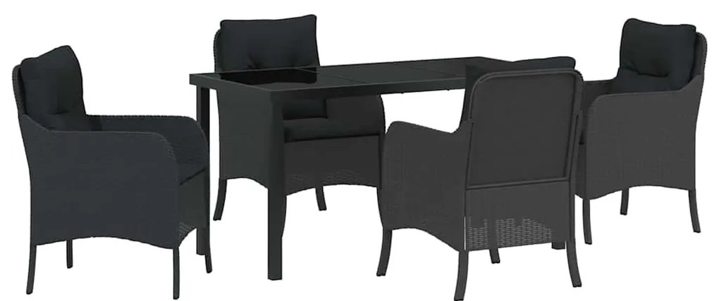 vidaXL Σέτ φαγητού για κήπο με μαξιλάρι 5 pcs Μαύρο συνθετικό ρατάν
