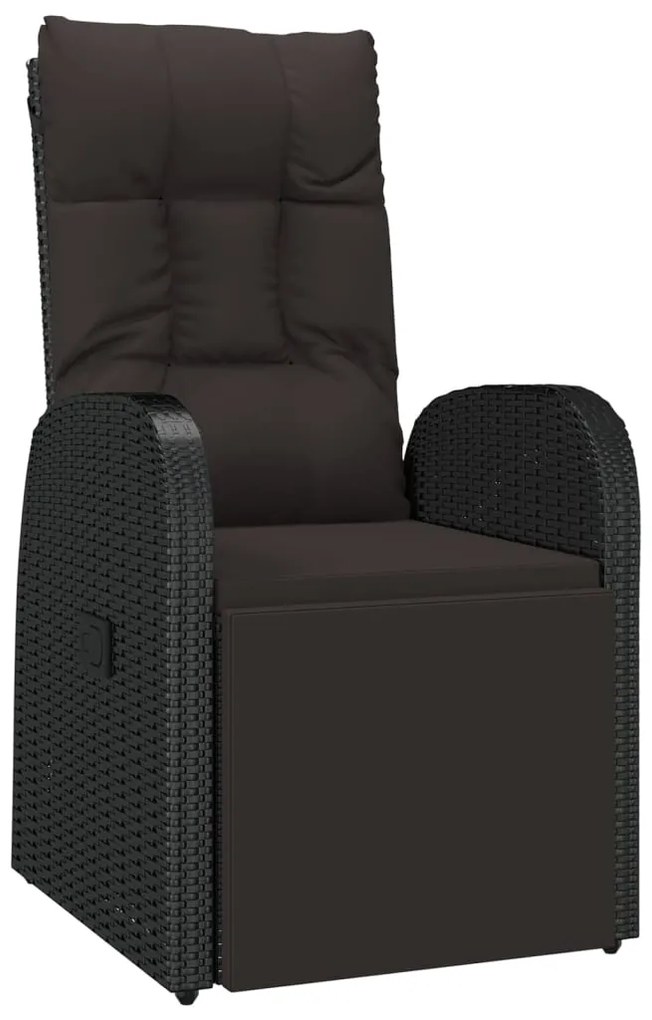 vidaXL Πολυθρόνα Κήπου Ανακλινόμενη Μαύρη Συνθετικό Ρατάν με Μαξιλάρι