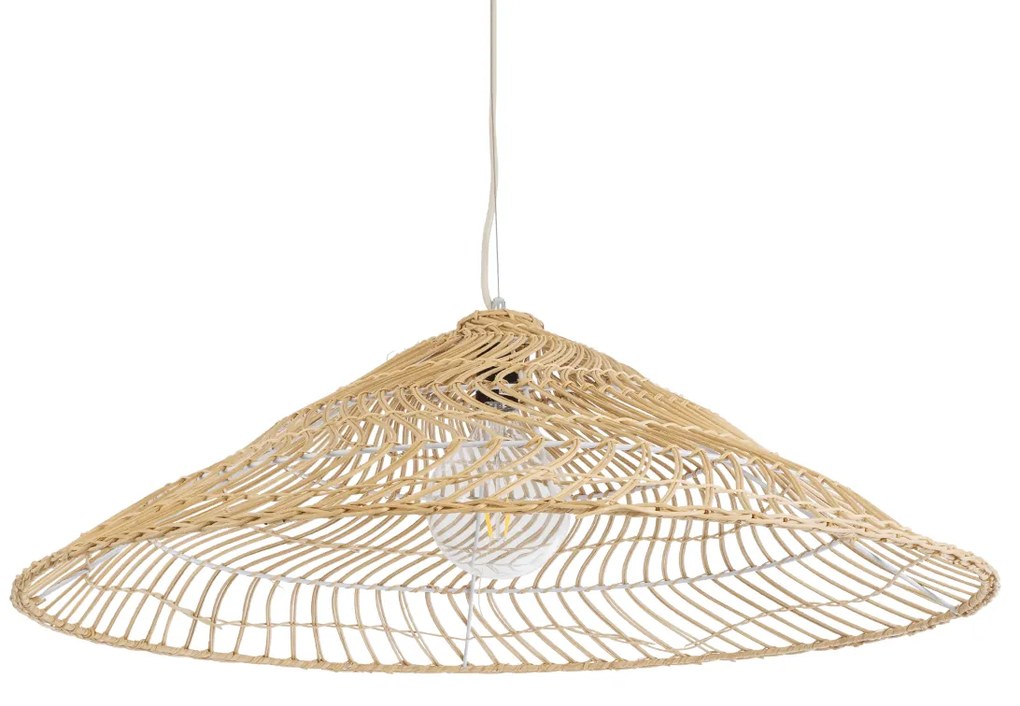 GloboStar® KAIA 02347 Boho Κρεμαστό Φωτιστικό Οροφής Μονόφωτο 1 x E27 AC220-240V IP20 - Φ80 x Υ26cm - Μπεζ Ξύλινο Μπαμπού Πλέγμα Καμπάνα - 5 Χρόνια Εγγύηση