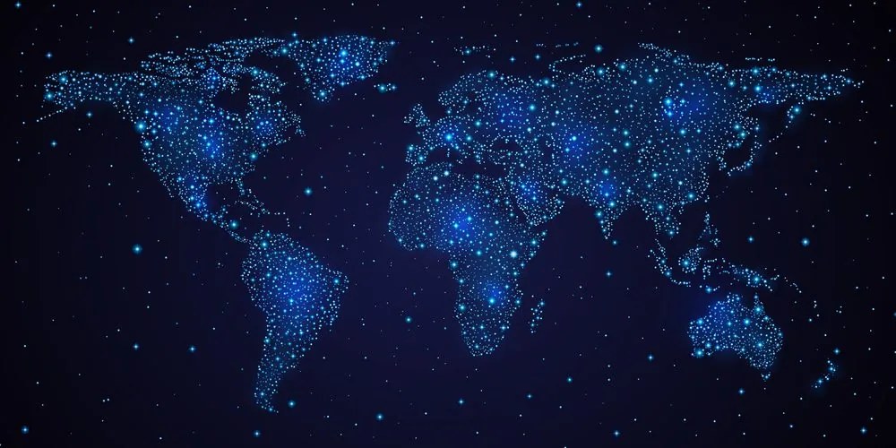 Εικόνα στον παγκόσμιο χάρτη φελλού με τον νυχτερινό ουρανό - 120x60  peg