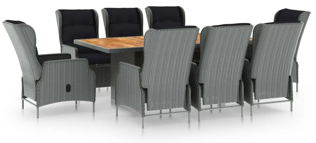 vidaXL Τραπεζαρία Εξ. Χώρου 9 τεμ Ανοιχτό Γκρι Συνθ. Ρατάν &amp; Μαξιλάρια