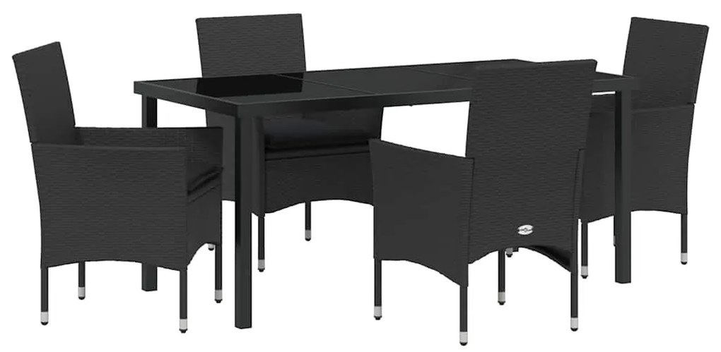 vidaXL Σέτ φαγητού για κήπο με μαξιλάρι 5 pcs Μαύρο Πολυ ράταν