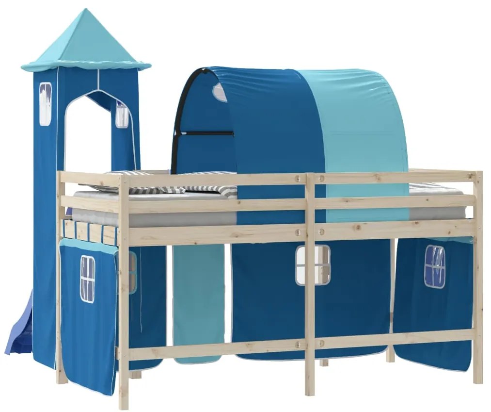 vidaXL Κουρτίνες για Υπερυψωμένο Κρεβάτι με Τούνελ και Πύργο Μπλε