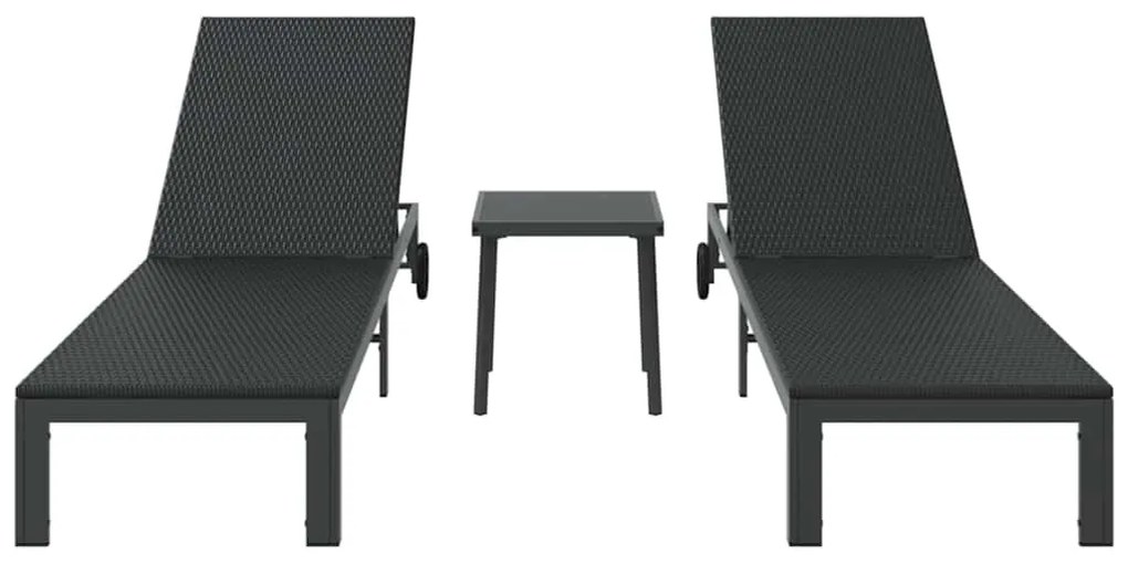 vidaXL Ήλιο-κρεβάτι 2-πρόσωπο 3 pcs Μαύρο συνθετικό ρατάν