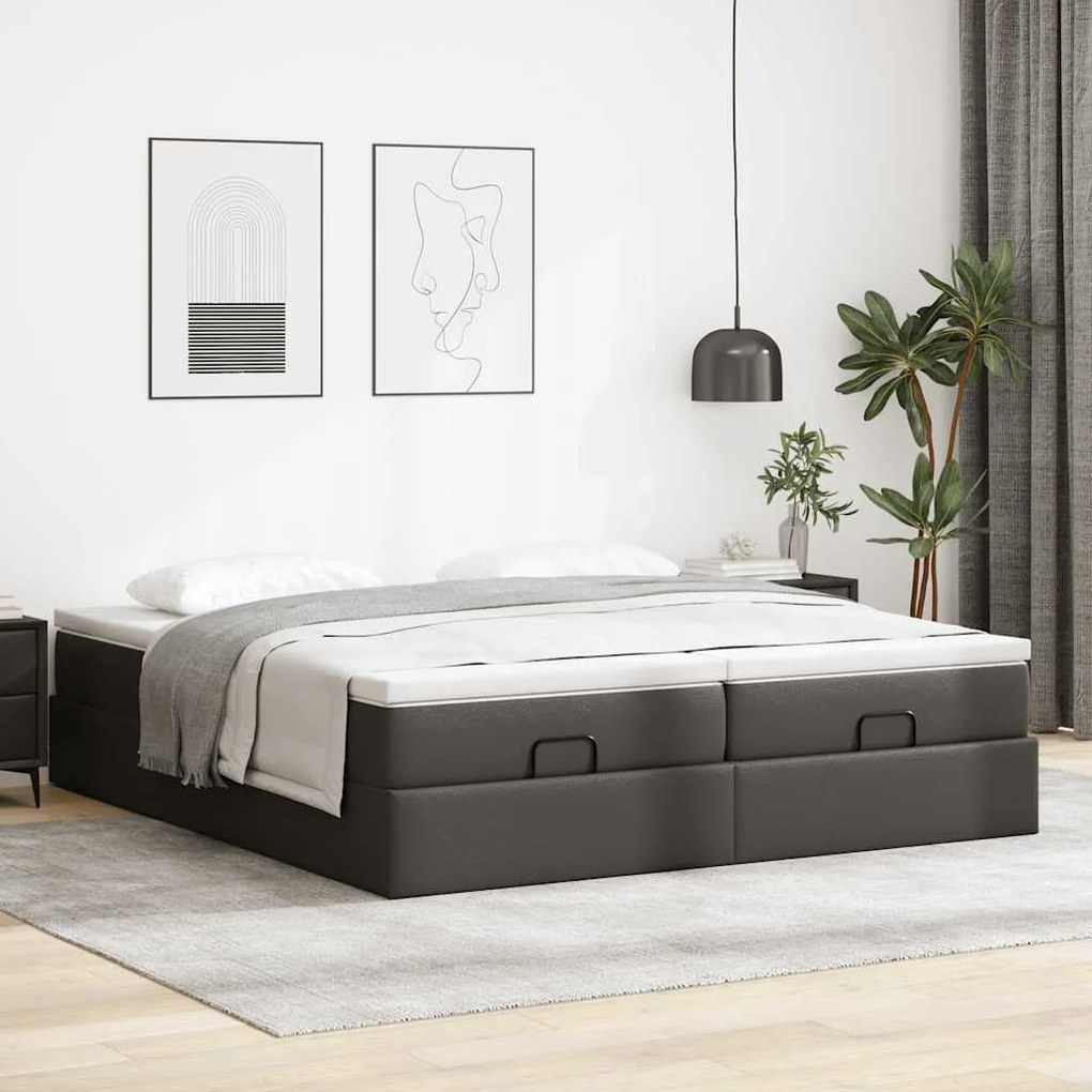 vidaXL Οθωμανικό κρεβάτι με στρώματα Μαύρο 200x200cm Faux Leather