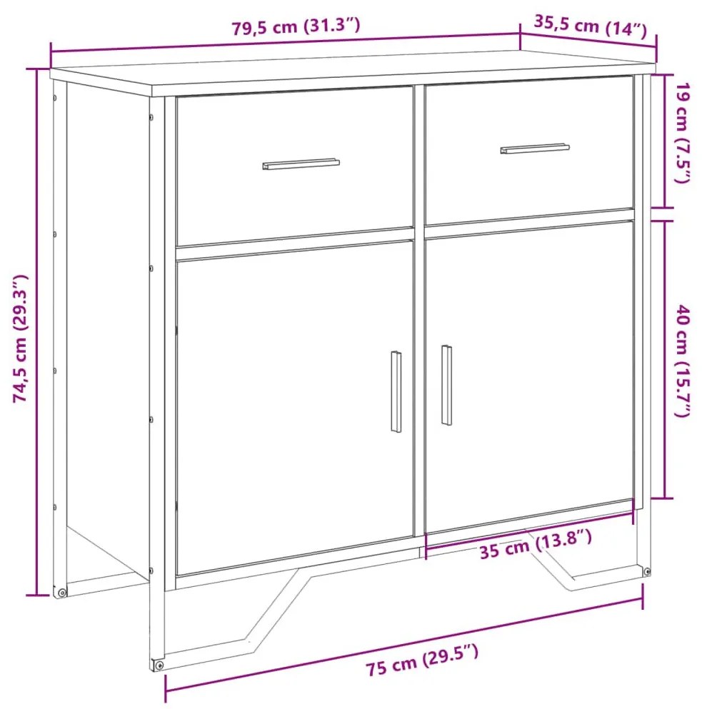 Μπουφές Γκρι Sonoma 79,5x35,5x74,5 εκ. από Επεξεργασμένο Ξύλο - Γκρι