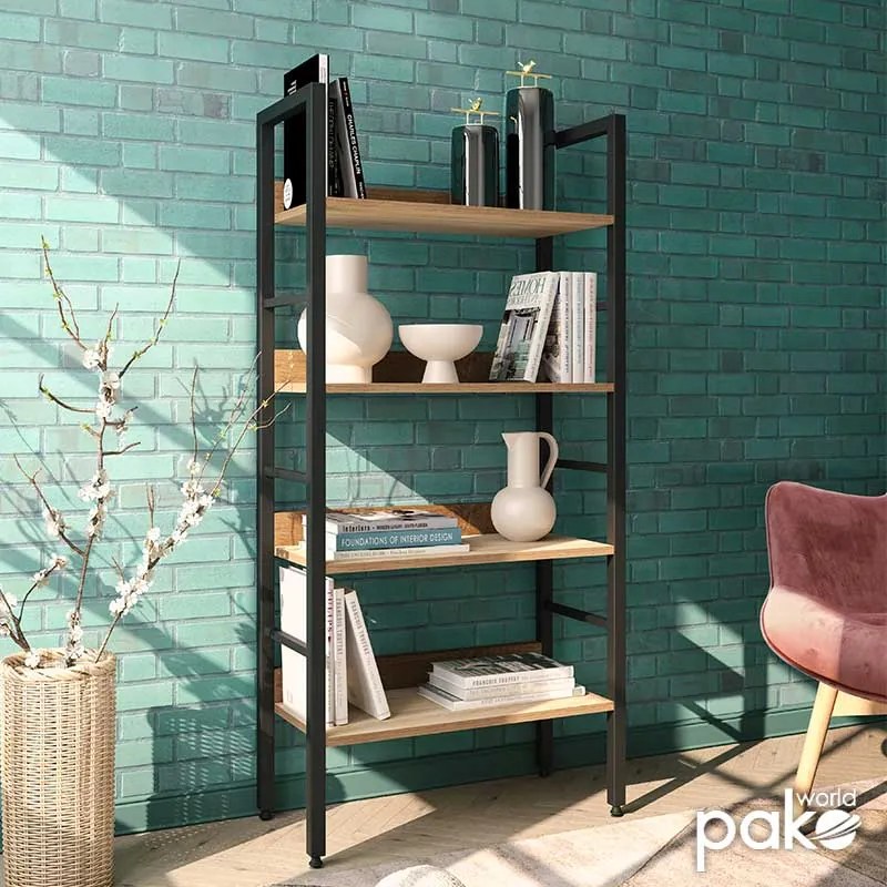 Βιβλιοθήκη Ramon pakoworld φυσικό-μαύρο 60x28x125,5εκ - 085-000002 - 085-000002