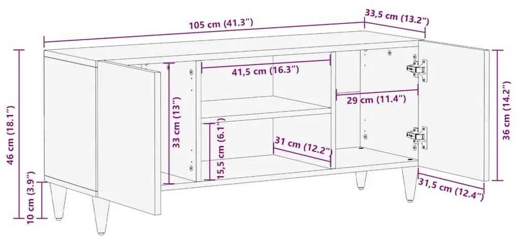 ντουλάπι τηλεόρασης 105x33,5x46 cm μασίφ ξύλο Mango - Καφέ