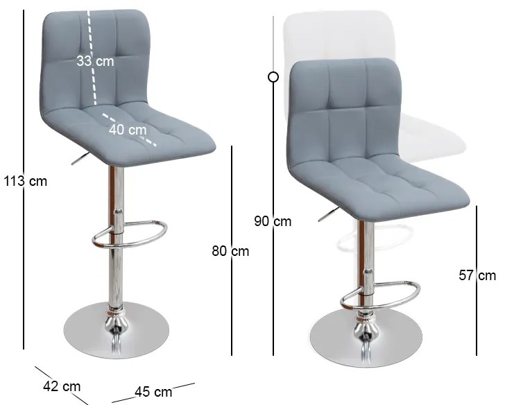 Σκαμπό μπαρ Carmelo Megapap με ρυθμιζόμενο ύψος PU γκρι - βάση χρωμίου 45x42x90/113εκ.