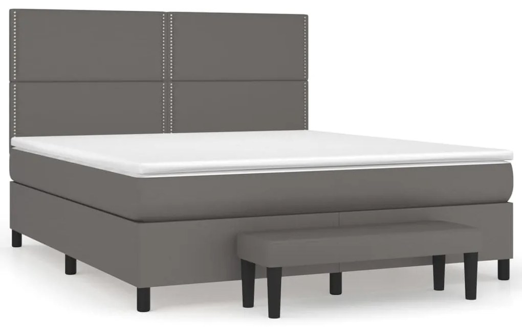 Κρεβάτι Boxspring με Στρώμα Γκρι 180x200 εκ. Συνθετικό Δέρμα - Γκρι