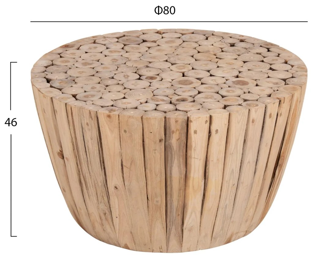 Τραπεζάκι σαλονιού C9804 Ξύλο TEAK σε Φυσικό Φ80x46Yεκ. 80x80x46 εκ.