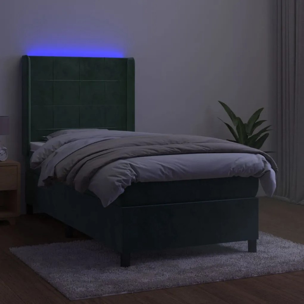 ΚΡΕΒΑΤΙ BOXSPRING ΜΕ ΣΤΡΩΜΑ &amp; LED ΣΚ. ΠΡΑΣΙΝΟ 80X200 ΕΚ ΒΕΛΟΥΔΟ 3139532