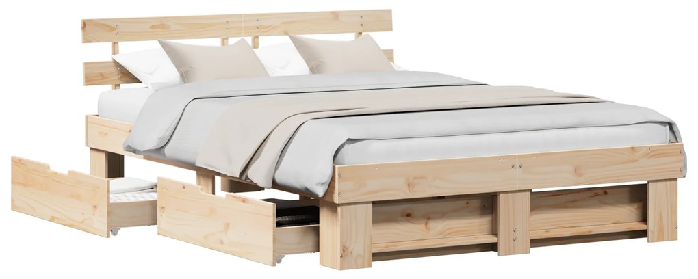 vidaXL Σκελετός Κρεβατιού Καφέ 140 x 200 cm Συμπαγές ξύλο πεύκου