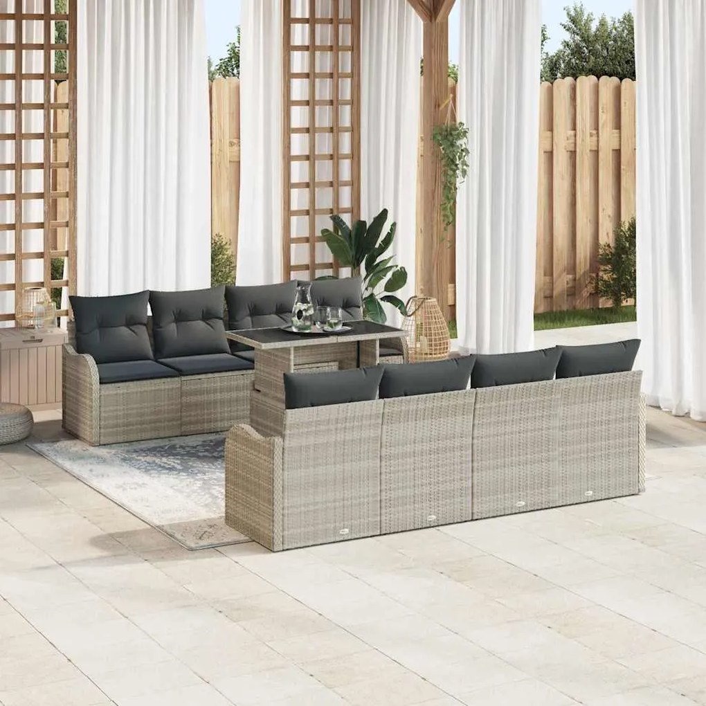 vidaXL Σετ Καναπέ Κήπου με μαξιλάρι 7 pcs Ανοιχτό γκρι Πολυ ράταν