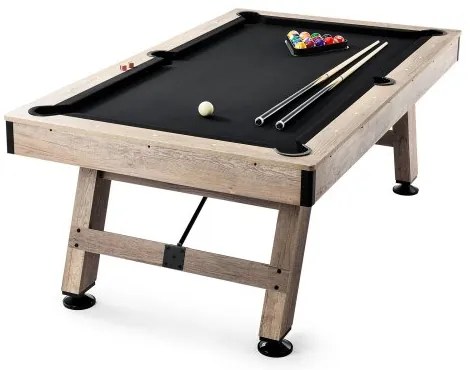VEVOR Billiards Table, 7 ft Pool Table, Adjust Legs Stable Billiards Table, Pool Table Set Includes Balls, Cues, Chalks and Brush, Wood Color with Black Cloth, Perfect for Family Game Room Kids Adults