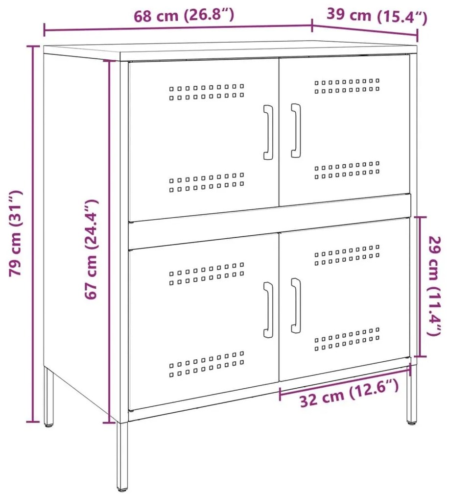 Μπουφές Λευκός 68x39x79 εκ. από Ατσάλι - Λευκό