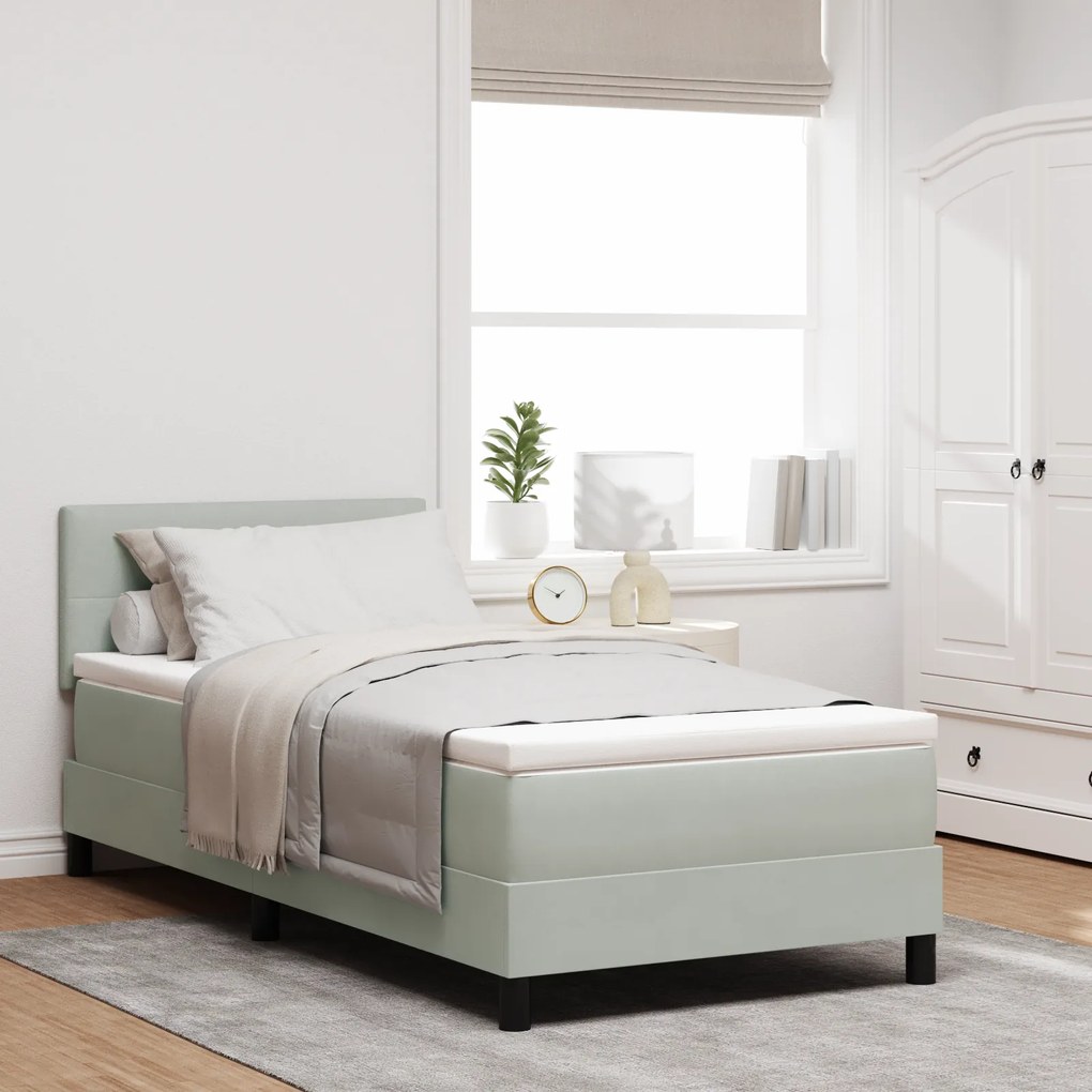 vidaXL Κρεβάτι με Στρώμα Light Grey 90x200 εκ Βελούδο