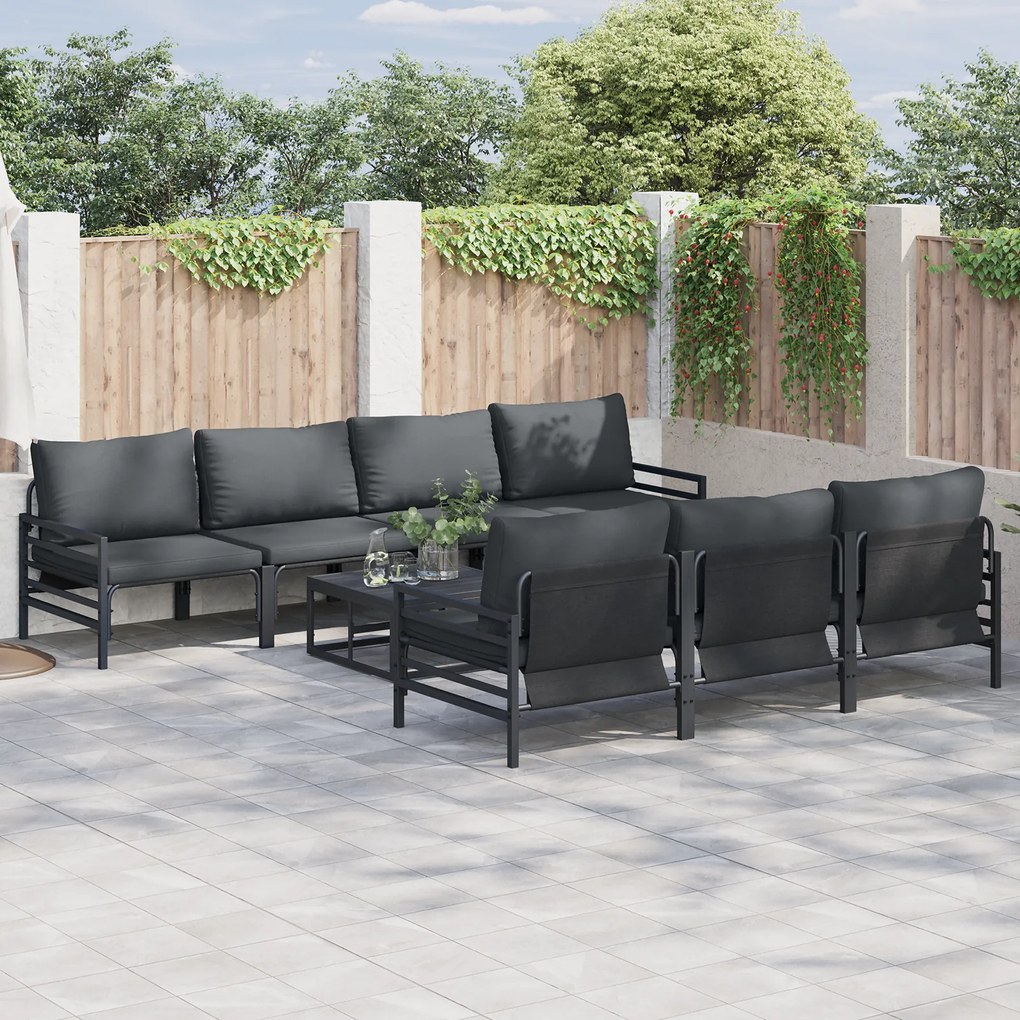 vidaXL Σετ Καναπέ Κήπου με μαξιλάρι 8 pcs Ανθρακί Ατσάλι & Ύφασμα