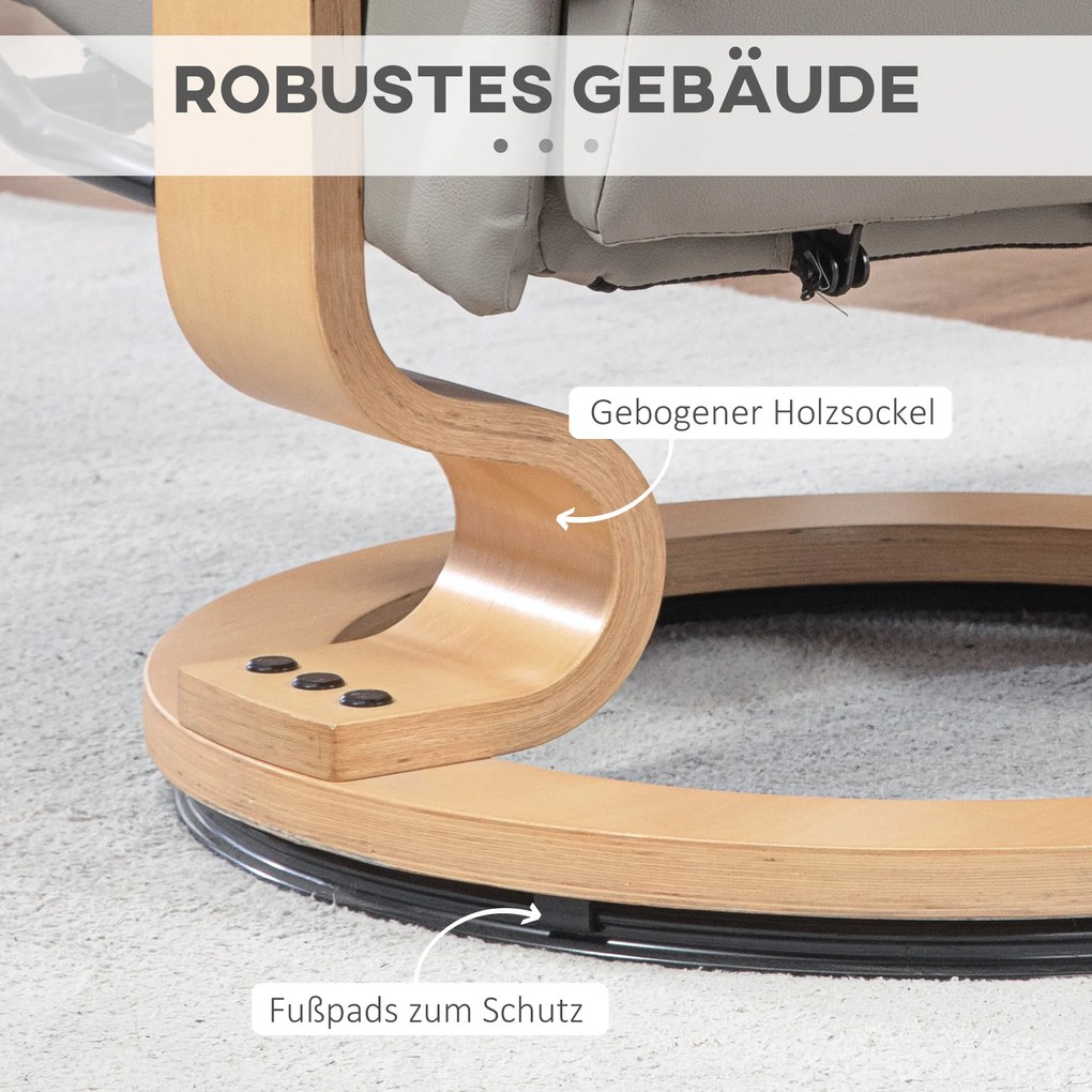 HOMCOM Πολυθρόνα Relax με Υποπόδιο, Περιστρεφόμενη &amp;amp; Ανακλινόμενη, Επένδυση από Τεχνητό Δέρμα, έως 150 kg, Ξύλινο Πλαίσιο, Γκρι