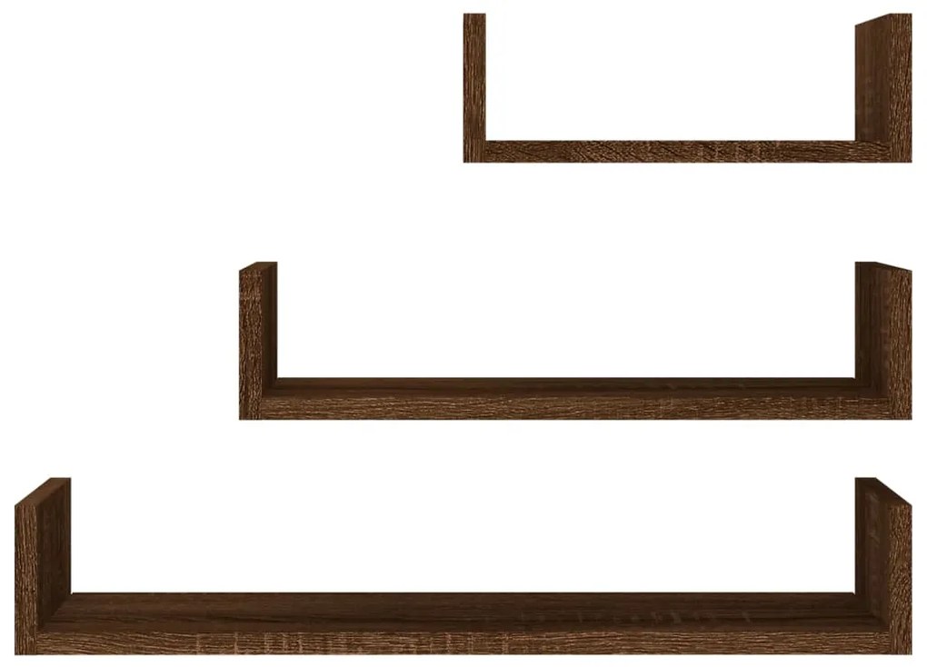 vidaXL Ράφια Τοίχου 3 τεμ. Καφέ Δρυς από Επεξεργασμένο Ξύλο