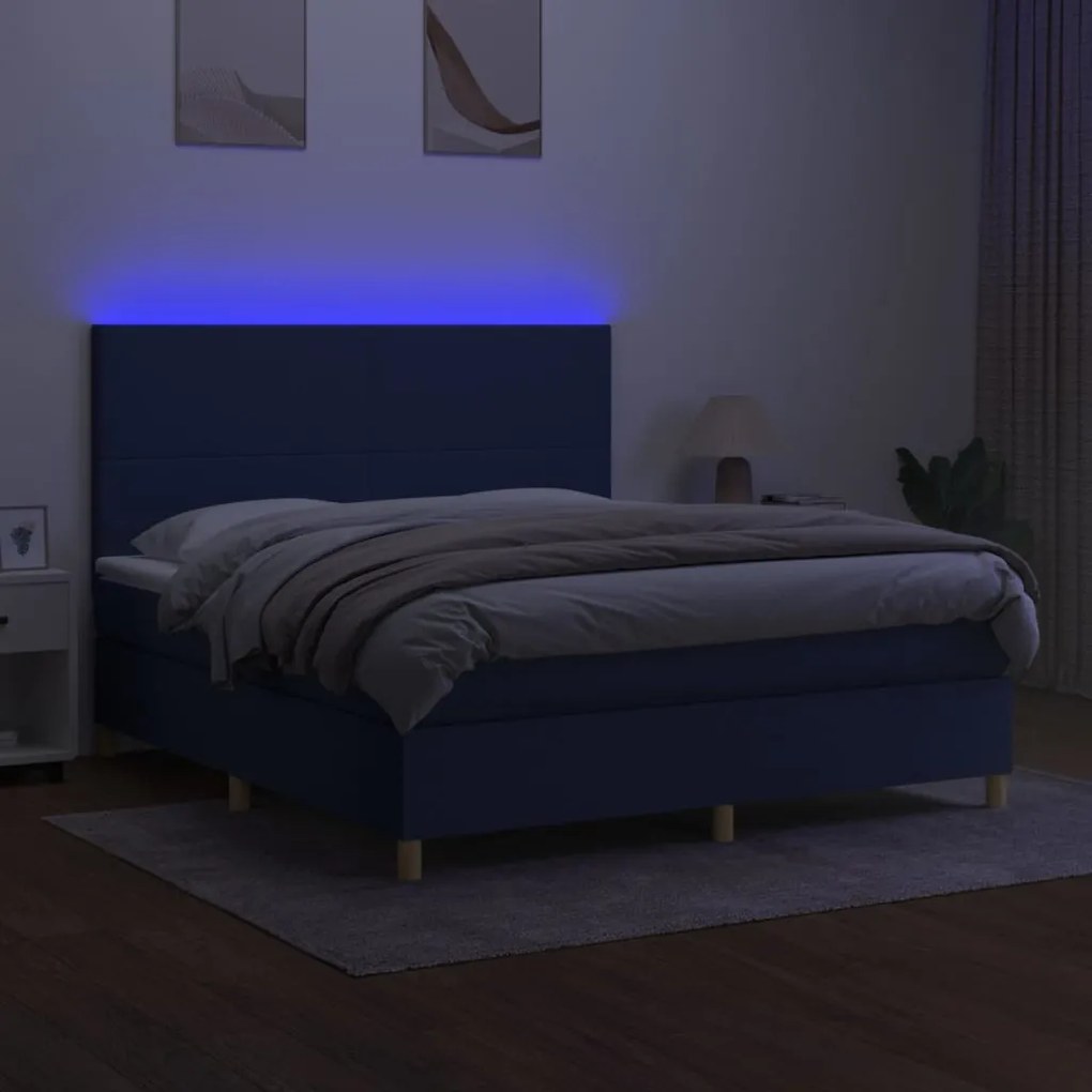 vidaXL Κρεβάτι Boxspring με Στρώμα & LED Μπλε 180x200 εκ. Υφασμάτινο